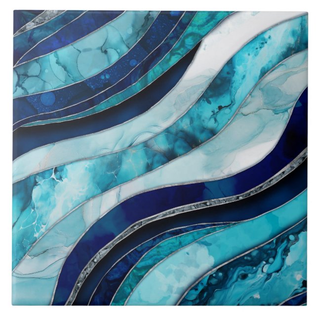 Waves - Mixed Media Blue Abstract Tile (Front)