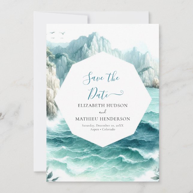 Waves Modern Nautical Wedding  Save The Date (Front)