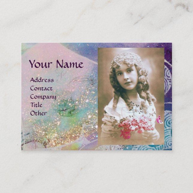 WAVES MONOGRAM PHOTO TEMPLATE pink purple blue Business Card (Front)