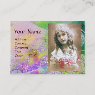 WAVES MONOGRAM PHOTO TEMPLATE pink purple green Business Card