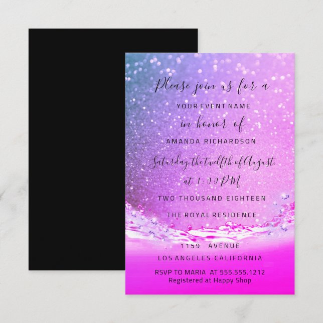 Waves Ocean Fuchsia Pink  Bridal Wedding Birthday Invitation (Front/Back)