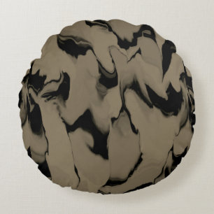 Waves of Black and Brown Round Pillow