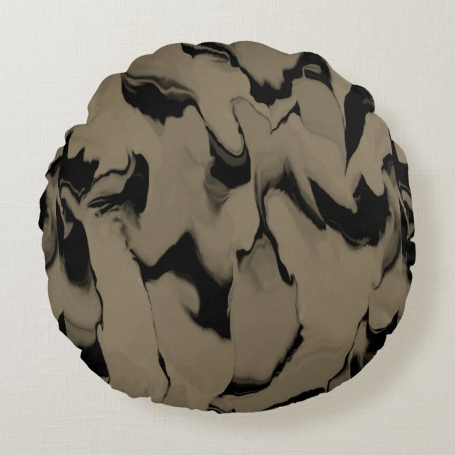 Waves of Black and Brown Round Pillow (Front)