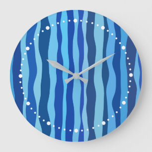 Waves of Blue Cyan Navy Cobalt Sky Blue  Large Clock