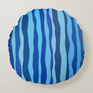 Waves of Blue Cyan Navy Cobalt Sky Blue  Round Pillow