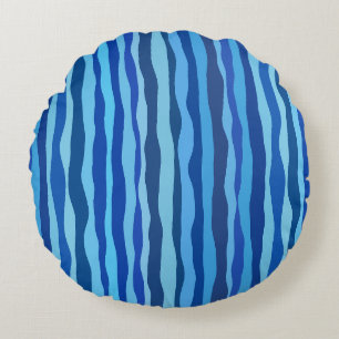 Waves of Blue Cyan Navy Cobalt Sky Blue  Round Pillow