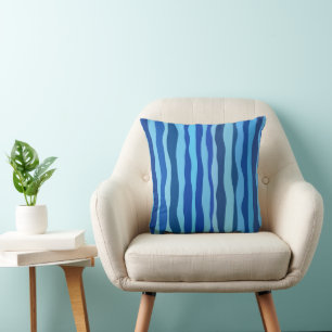 Waves of Blue Cyan Navy Cobalt Sky Blue  Throw Pillow