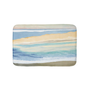 Waves of Blue   Ocean Shore Beach Watercolor Bath Mat