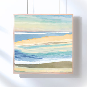 Waves of Blue   Ocean Shore Beach Watercolor Poster