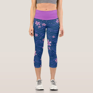 Waves of Cherry Blossoms Capri Leggings