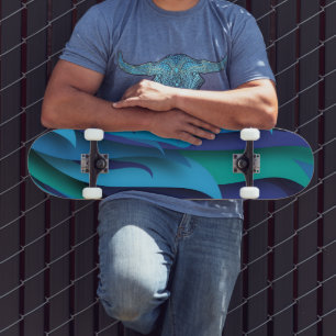 Waves of Different Colors of Blue to Green Skateboard