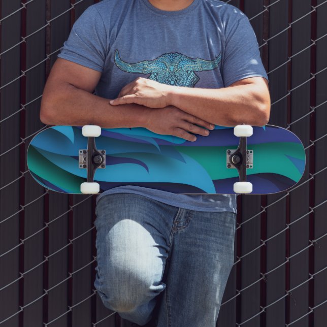 Waves of Different Colors of Blue to Green Skateboard (Outdoor 3)