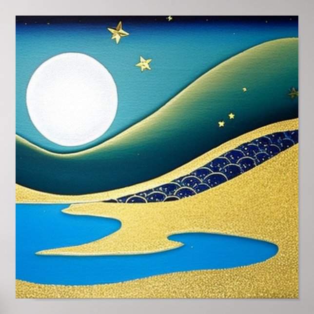Waves of Gold at Night Poster (Front)