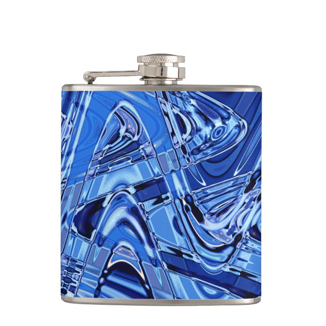 waves of roads in blue hip flask (Front)