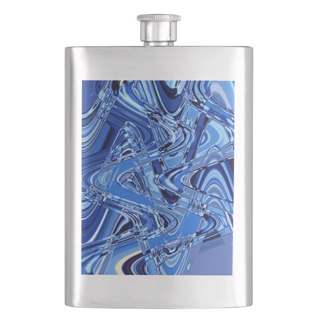 waves of roads in blue hip flask (Front)