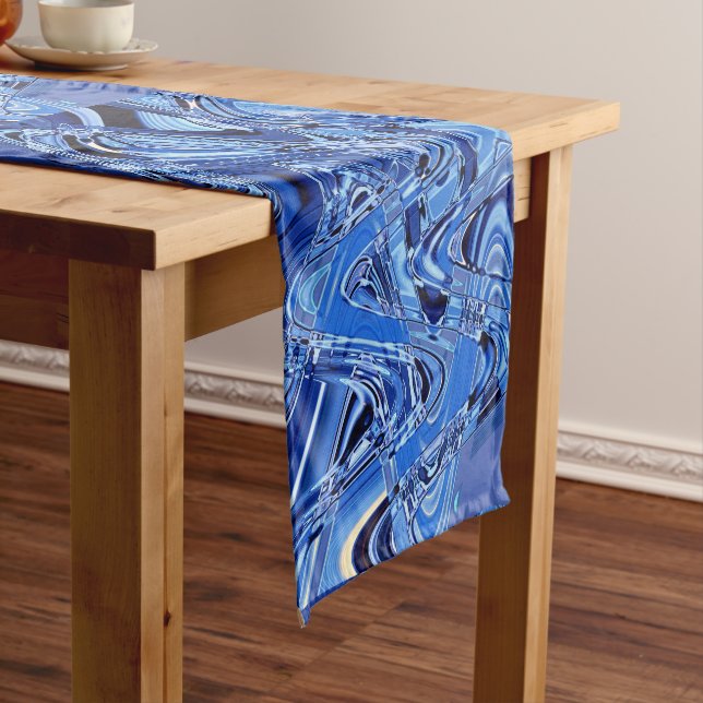 waves of roads in blue short table runner (In Situ)