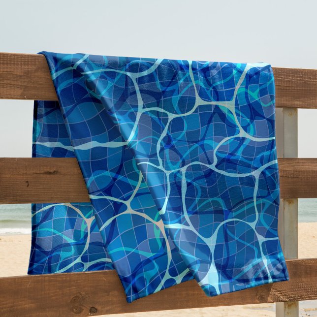 Waves On A Blue Water Surface In A Pool Reflection Beach Towel (Creator Uploaded)