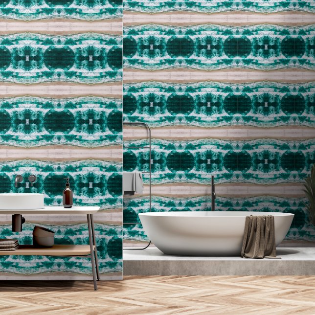 Waves on a sandy beach large pattern wallpaper (Bathroom)