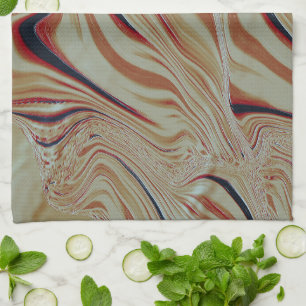 Waves on mixed base in greyish ochre orange brown kitchen towel