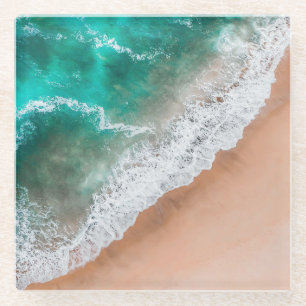 Waves on Sandy Beach Glass Coaster