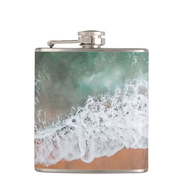 Waves on Sandy Beach  Hip Flask (Front)