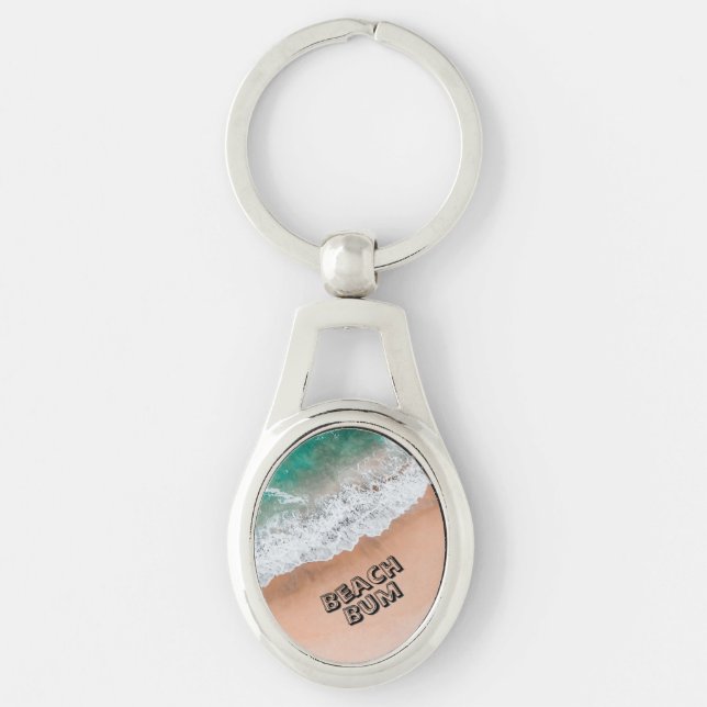 Waves on Sandy Beach Own Text Beach Bum Keychain (Front)