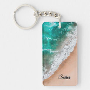 Waves on Sandy Beach Personal Keychain