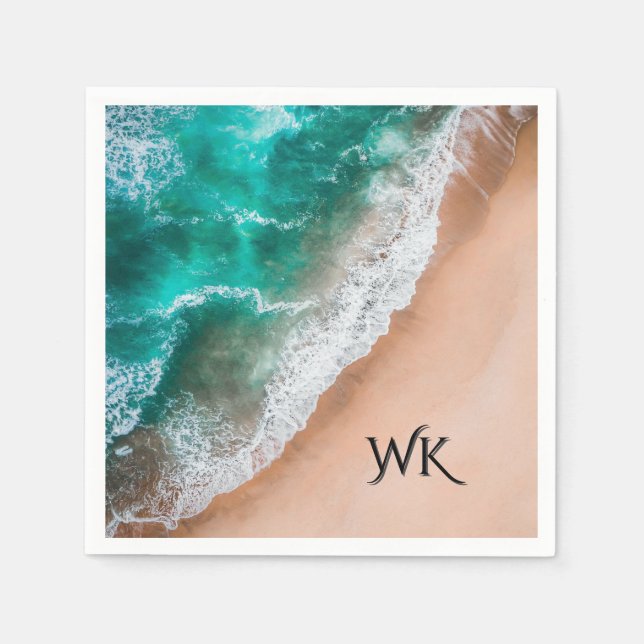 Waves on Sandy Beach Personal Napkin (Front)