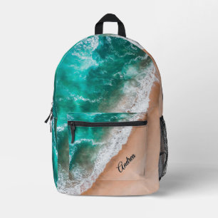 Waves on Sandy Beach Personal Printed Backpack
