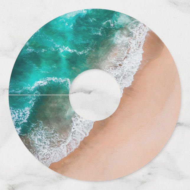 Waves on Sandy Beach  Wine Glass Tag (Front)