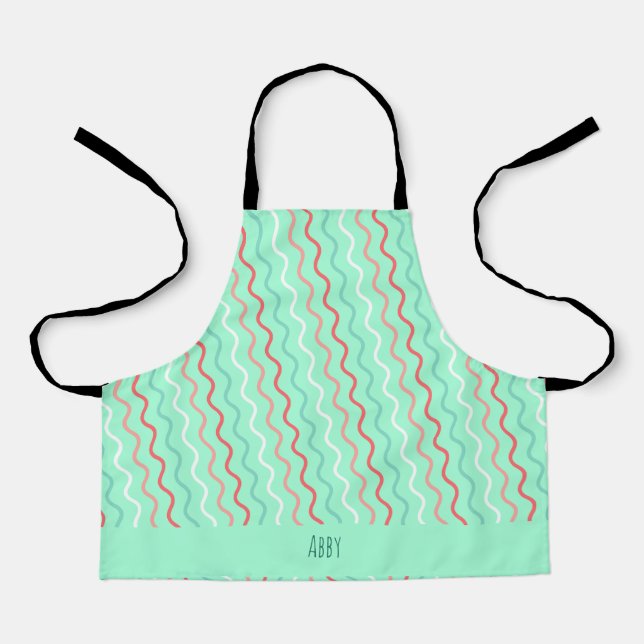 Waves Orange Navy Minimal Pattern Apron (Front)
