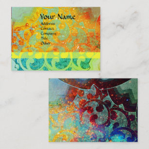 WAVES Orange Yellow Blue Swirls in Gold Sparkles Business Card