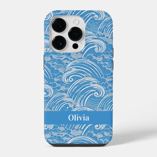 Waves Pattern Japanese Name  iPhone Case (Back)