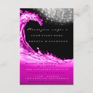 Waves Pink Fuchsia Bridal Shower Modern Birthday Invitation