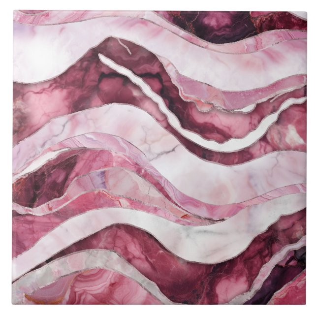 Waves - Pink Marble Abstract Tile (Front)