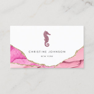 waves pink seahorse design business card