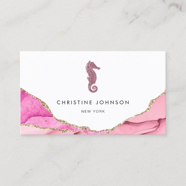 waves pink seahorse design business card (Front)