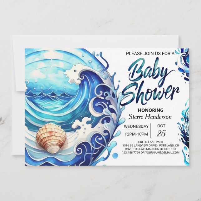 Waves Printable Baby Shower Invitation (Front)
