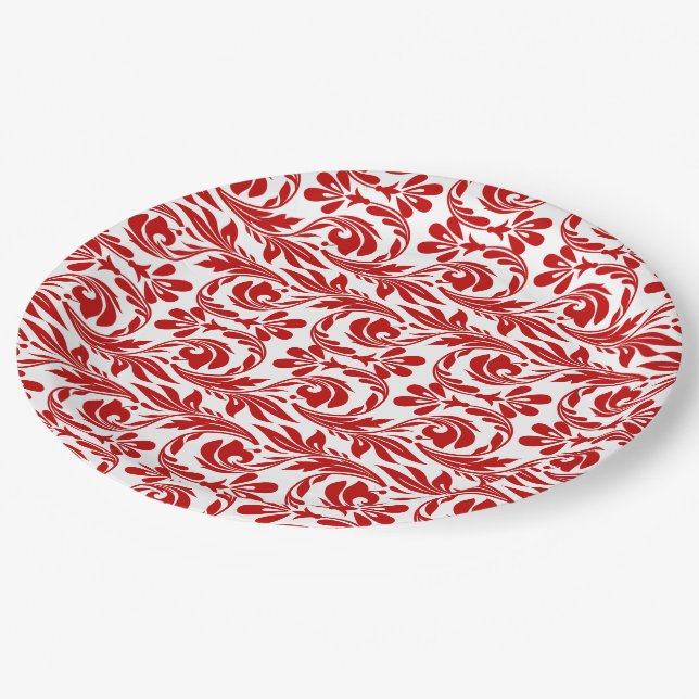 Waves-Red-White-PAPER PARTY PLATES (Angled)