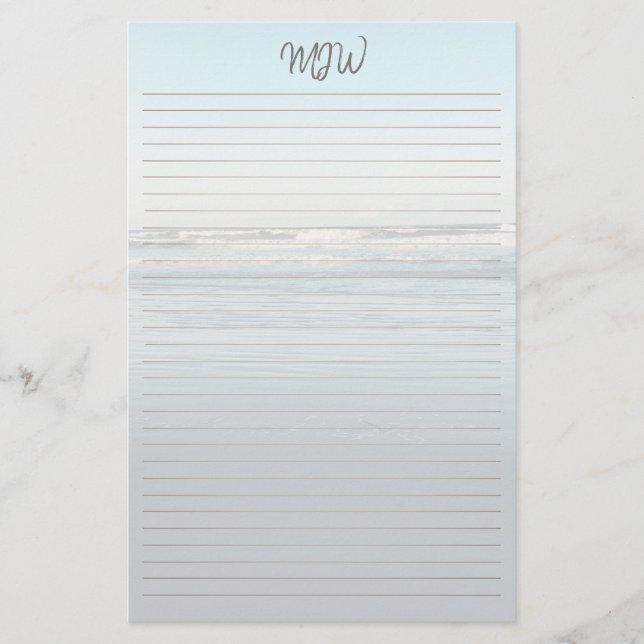 Waves Rolling In Lined Monogrammed Writing Paper (Front)