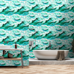 Waves rolling ocean sea water modern timeless wallpaper
