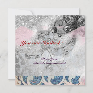 WAVES RUBY, bright black & white blue pink sparkle Invitation