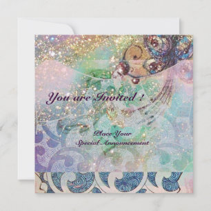 WAVES RUBY, bright red  blue pink gold sparkles Invitation