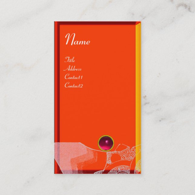 WAVES RUBY MONOGRAM,pink red yellow orange white Business Card (Front)