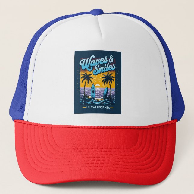  Waves & Smiles in California – Beach Vibes Cap (Front)