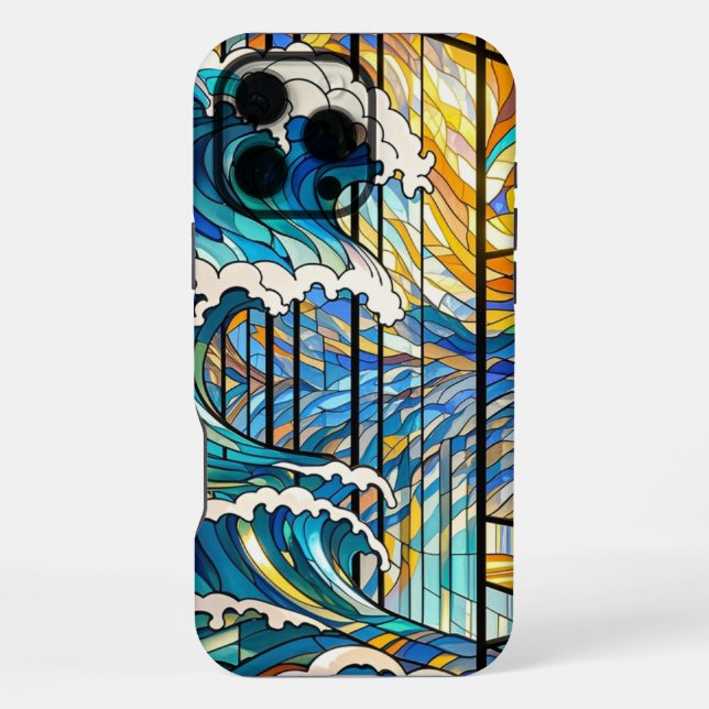 Waves & Sun Rays Stained Glass Art  iPhone Case (Back)