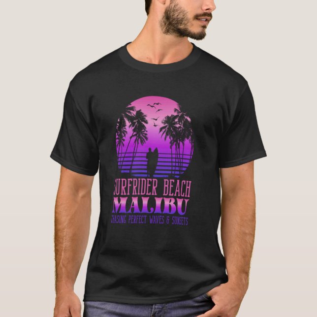 Waves & Sunsets Surfrider Beach, Malibu Synthwave  T-Shirt (Front)