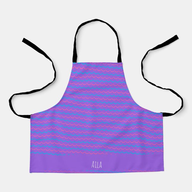 Waves Violet Blue Minimal Pattern Apron (Front)