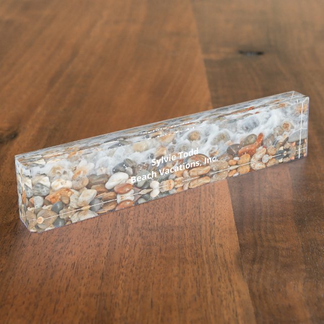 WAVES WASHING OVER BEACH PEBBLES Desk Nameplate (Side)