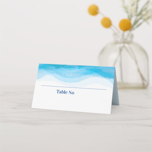 Waves Watercolor Wedding Table Number Place Card (Back)